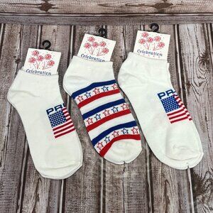 Lot of 3 CELEBRATION USA Proud Flag Patriotic Stars Women's 9-11 Low Socks NWT